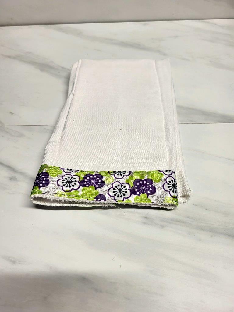 White Ribbon with Lime and Purple Flower Burp Cloth